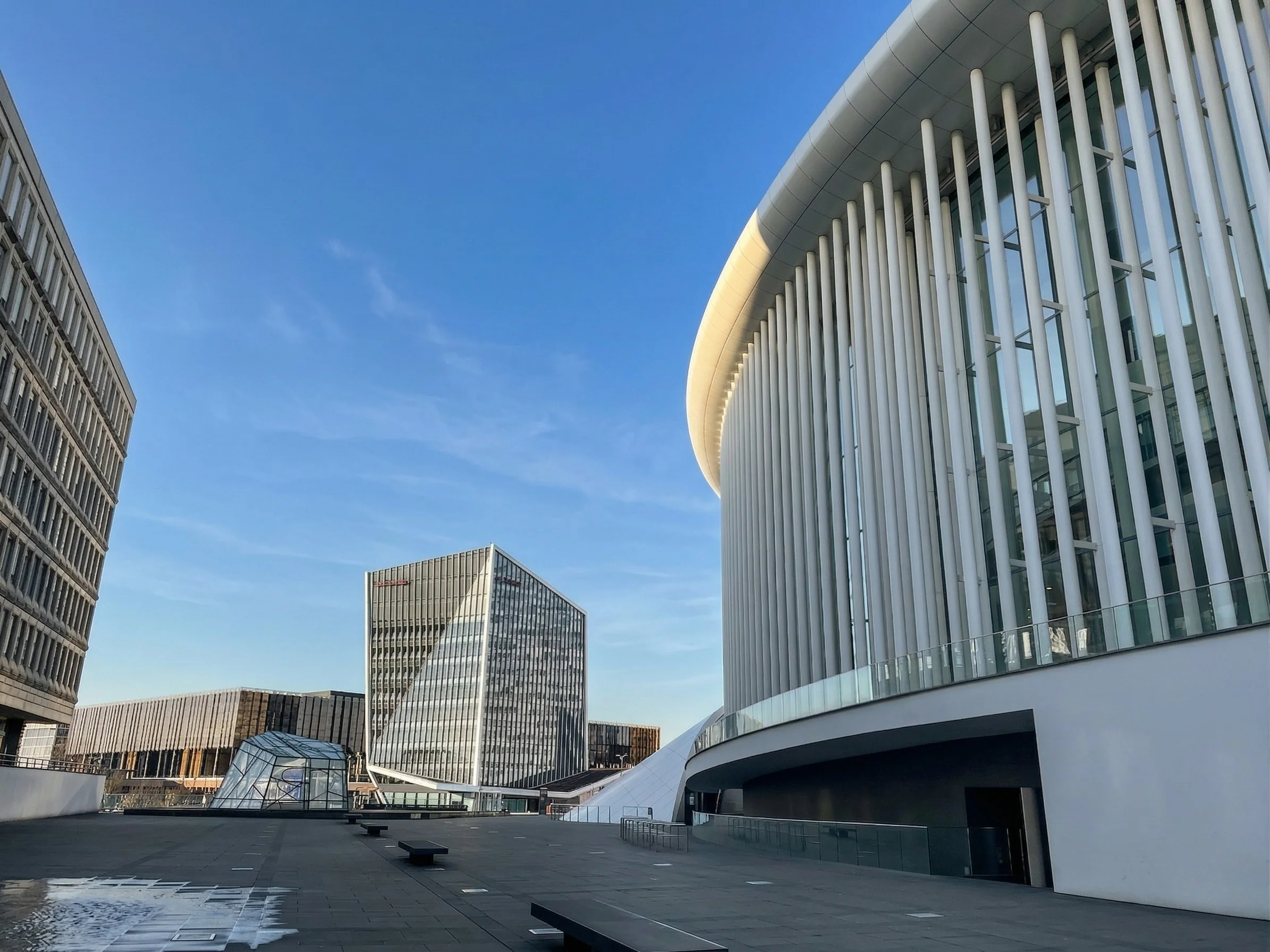 Warm, minimalist salon interior with soft daylight